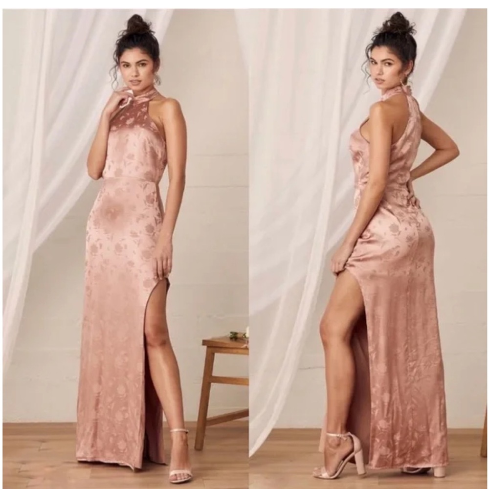 Lulus Red Carpet Ready Light Rose Floral Satin Jacquard Maxi Dress